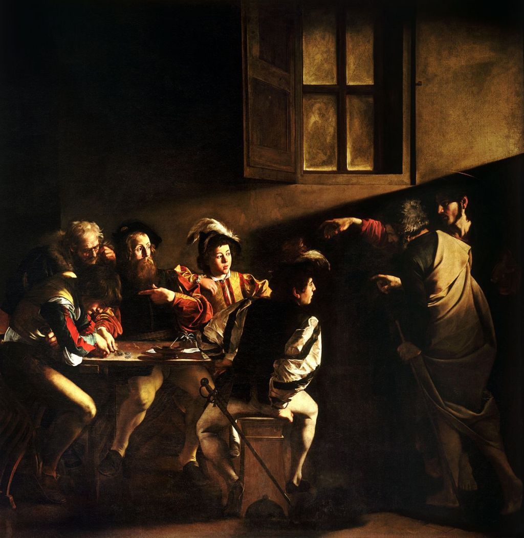 Caravaggo painting of the calling of St. Matthew